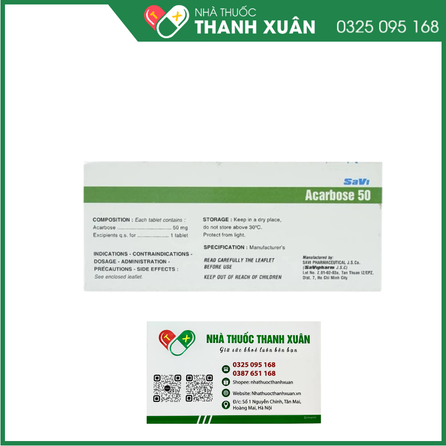 Savi Acarbose 50 trị đái tháo đường tuýp 2